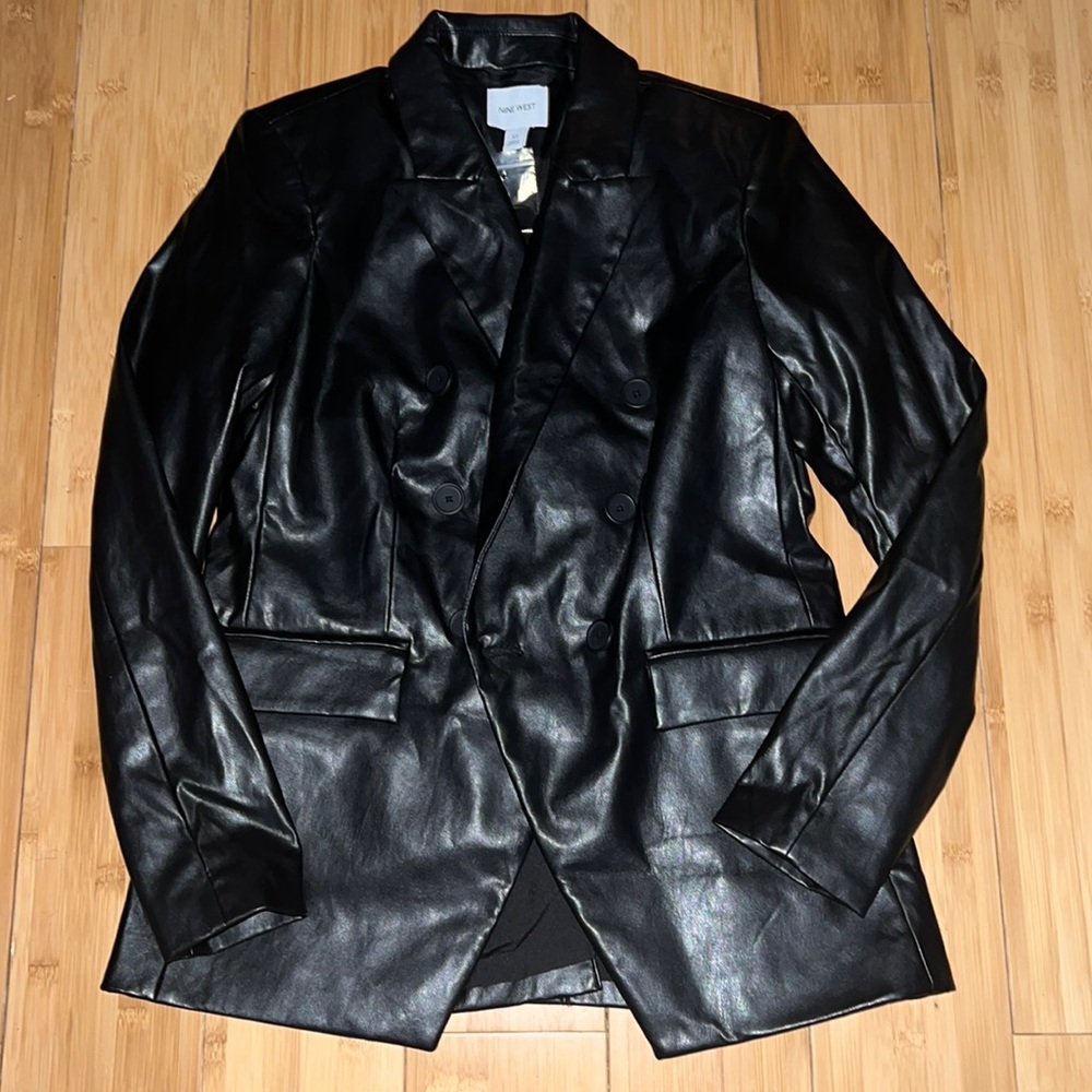 Nine West black faux leather blazer